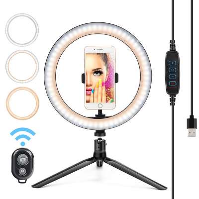 10Inch Ring Light Tripod Stand Selfie Lamp Cell Phone Holder for Live Stream Makeup Fill Light Camera Dimmable Light Ringlight